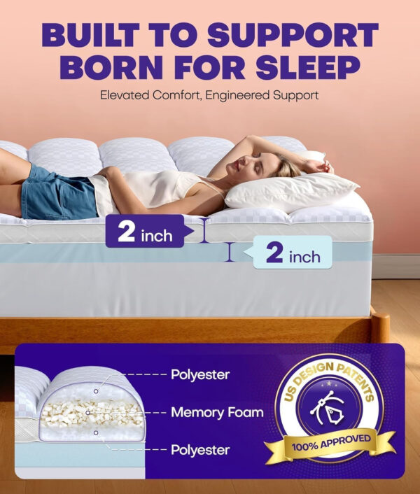 Dual Layer 4 Inch Memory Foam Mattress Topper for Pressure Relief with 4X Support, 2" Pillow Top King Mattress Topper 50% Viscose Made from Bamboo Plus 2" Cooling Gel Memory Foam Comfort Mattress Pad