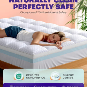 Dual Layer 4 Inch Memory Foam Mattress Topper for Pressure Relief with 4X Support, 2" Pillow Top King Mattress Topper 50% Viscose Made from Bamboo Plus 2" Cooling Gel Memory Foam Comfort Mattress Pad