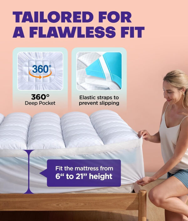 Dual Layer 4 Inch Memory Foam Mattress Topper for Pressure Relief with 4X Support, 2" Pillow Top King Mattress Topper 50% Viscose Made from Bamboo Plus 2" Cooling Gel Memory Foam Comfort Mattress Pad