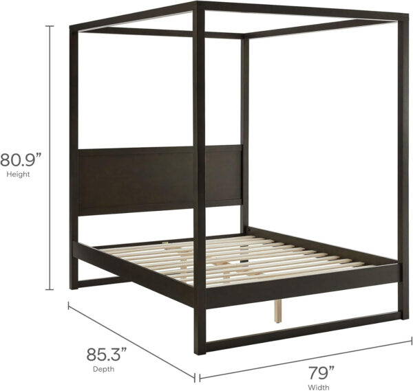 Modway Alva King Size 4-Post Wood Platform Canopy Bed in Smoked Oak – with Headboard and Solid Rubberwood Frame