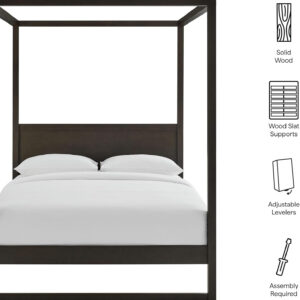 Modway Alva King Size 4-Post Wood Platform Canopy Bed in Smoked Oak – with Headboard and Solid Rubberwood Frame