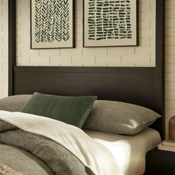 Modway Alva King Size 4-Post Wood Platform Canopy Bed in Smoked Oak – with Headboard and Solid Rubberwood Frame