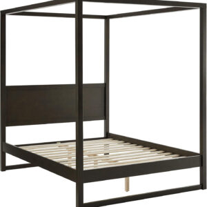 Modway Alva King Size 4-Post Wood Platform Canopy Bed in Smoked Oak – with Headboard and Solid Rubberwood Frame