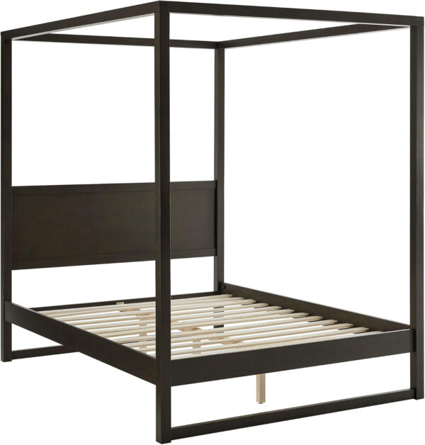 Modway Alva King Size 4-Post Wood Platform Canopy Bed in Smoked Oak – with Headboard and Solid Rubberwood Frame
