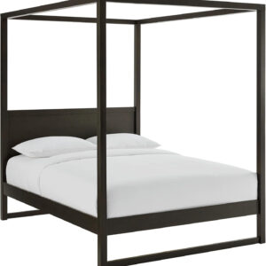 Modway Alva King Size 4-Post Wood Platform Canopy Bed in Smoked Oak – with Headboard and Solid Rubberwood Frame