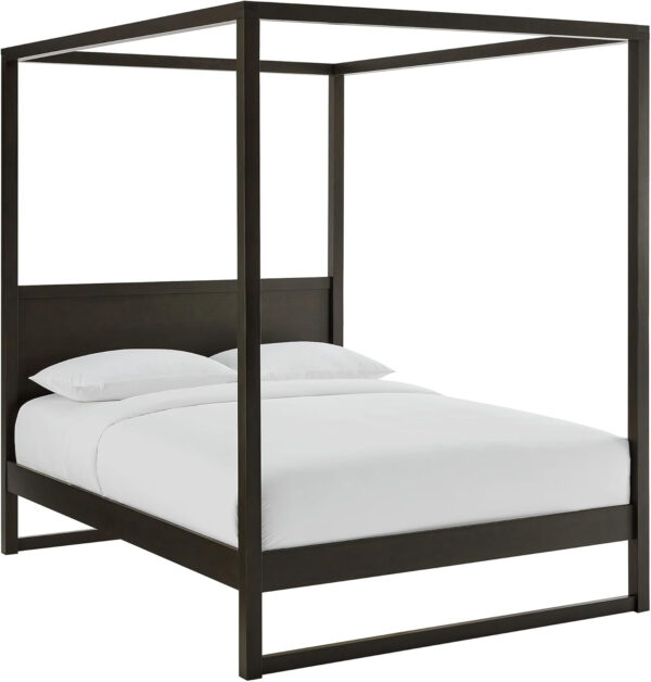 Modway Alva King Size 4-Post Wood Platform Canopy Bed in Smoked Oak – with Headboard and Solid Rubberwood Frame