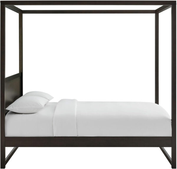 Modway Alva King Size 4-Post Wood Platform Canopy Bed in Smoked Oak – with Headboard and Solid Rubberwood Frame