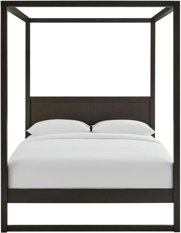 Modway Alva King Size 4-Post Wood Platform Canopy Bed in Smoked Oak – with Headboard and Solid Rubberwood Frame