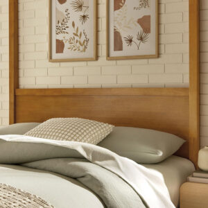 Modway Alva King Size 4-Post Wood Platform Canopy Bed in Smoked Oak – with Headboard and Solid Rubberwood Frame