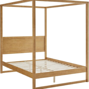 Modway Alva King Size 4-Post Wood Platform Canopy Bed in Smoked Oak – with Headboard and Solid Rubberwood Frame