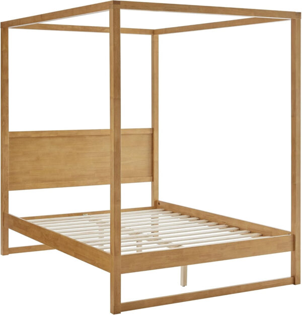 Modway Alva King Size 4-Post Wood Platform Canopy Bed in Smoked Oak – with Headboard and Solid Rubberwood Frame