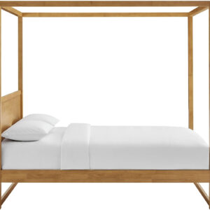 Modway Alva King Size 4-Post Wood Platform Canopy Bed in Smoked Oak – with Headboard and Solid Rubberwood Frame
