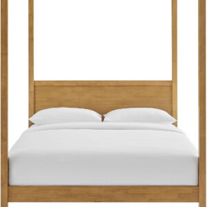 Modway Alva King Size 4-Post Wood Platform Canopy Bed in Smoked Oak – with Headboard and Solid Rubberwood Frame