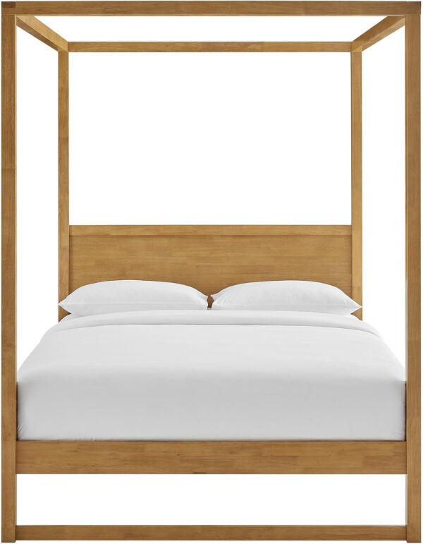Modway Alva King Size 4-Post Wood Platform Canopy Bed in Smoked Oak – with Headboard and Solid Rubberwood Frame