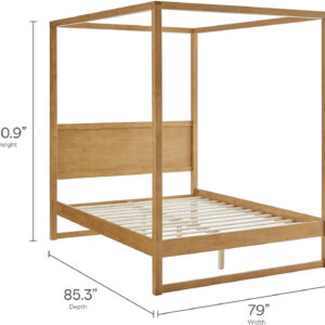 Modway Alva King Size 4-Post Wood Platform Canopy Bed in Smoked Oak – with Headboard and Solid Rubberwood Frame