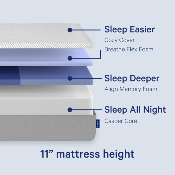 Casper Sleep Original Foam, King Size Mattress with Zoned SupportTM - Medium Firm Memory Foam Bed in a Box - 100-Night Trial - 10 Year Warranty - CertiPUR-US Mattress, Light Grey