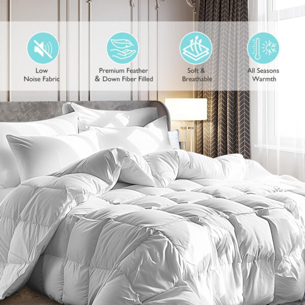 MARTHA STEWART White Goose Feather Down Fiber Comforter King Size- All Season Duvet Insert, Noiseless Fabric with 60oz Filled Luxury Cloud Fluffy Bed Comforter with 8 Corner Loops, White 106x90inch